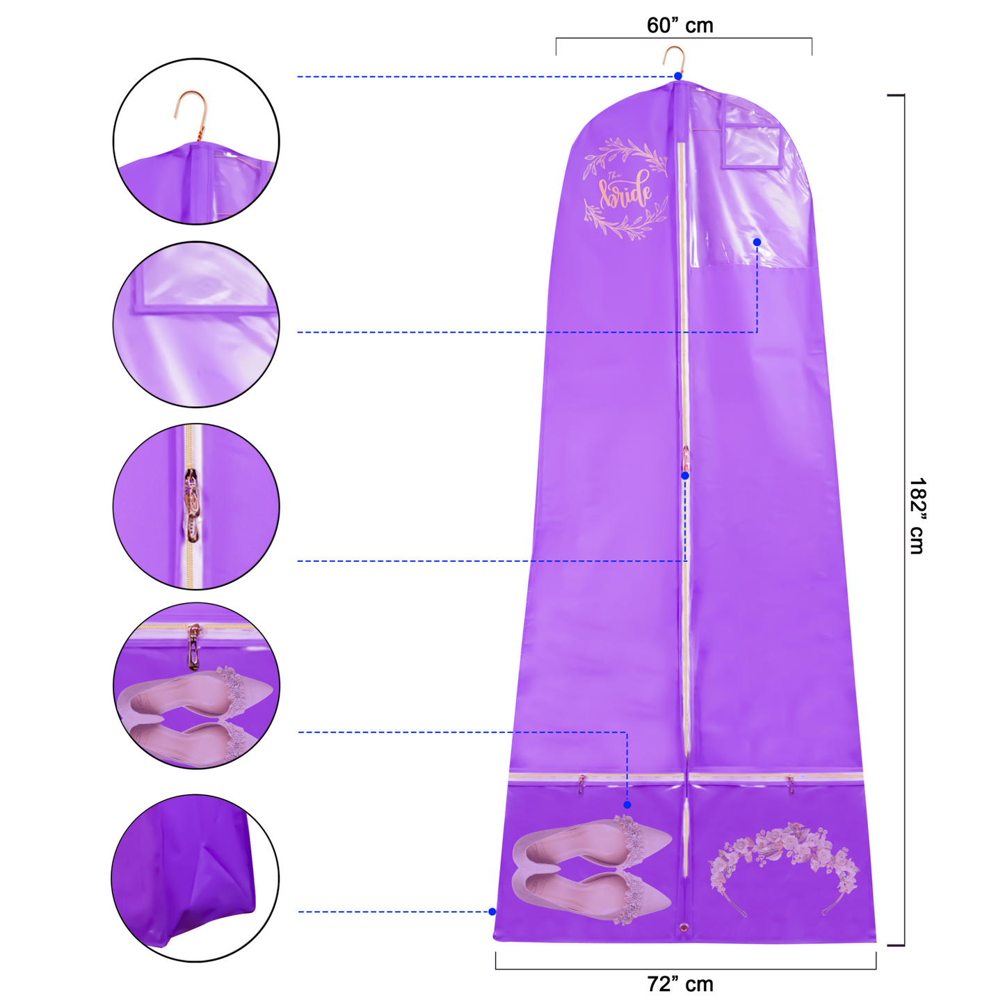 Premium Lehenga Gown Cover 10" Gusset - PURPLE