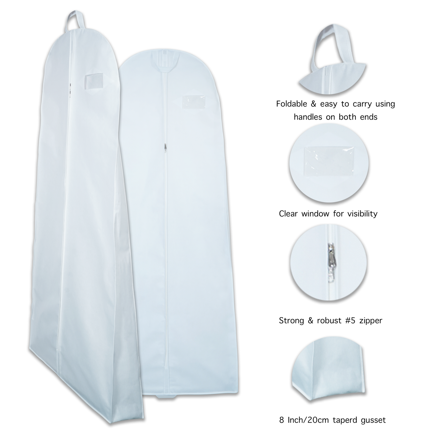 Wedding Lehenga Gown Long Dress Garment Cover Bags 72" with 8" Gusset - WHITE