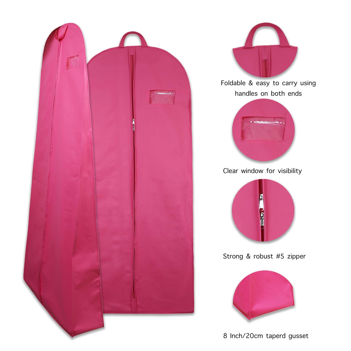 Wedding Lehenga Gown Long Dress Garment Cover Bags 72" with 8" Gusset - PINK