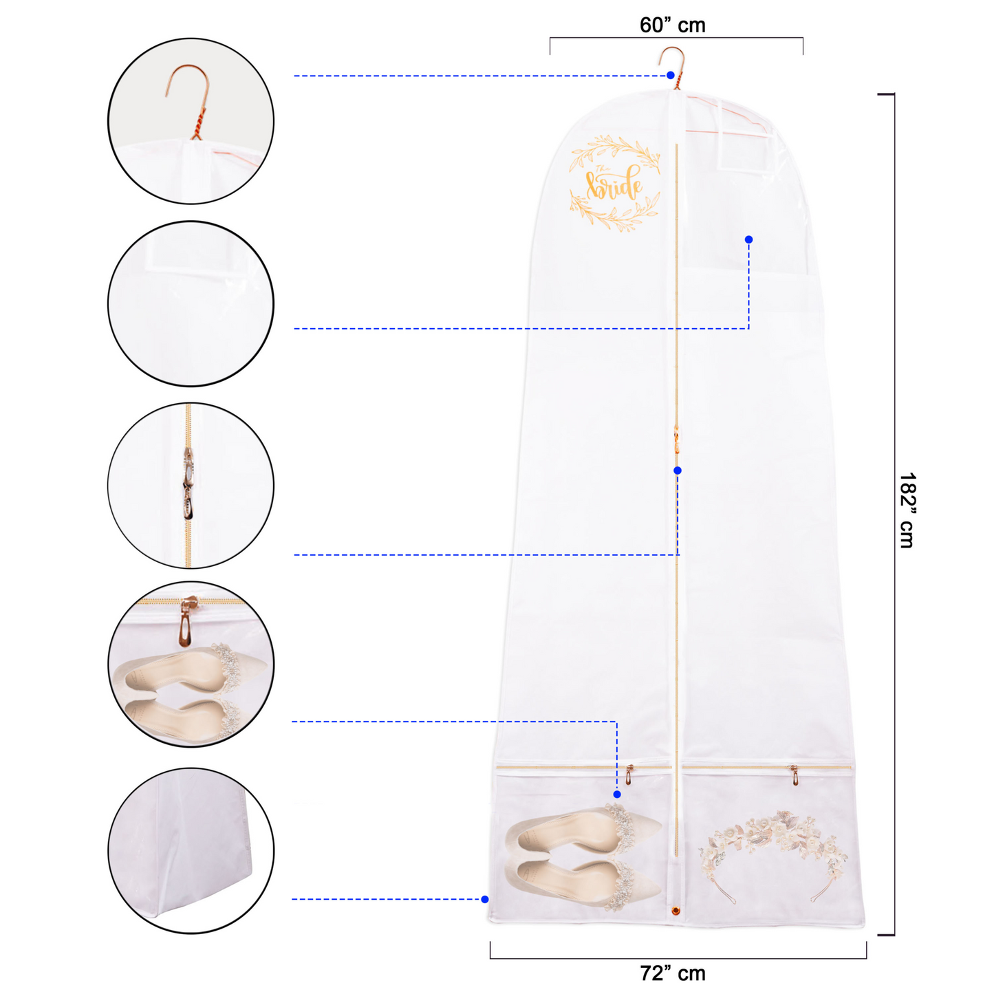 Premium Lehenga Gown Cover 10" Gusset - WHITE