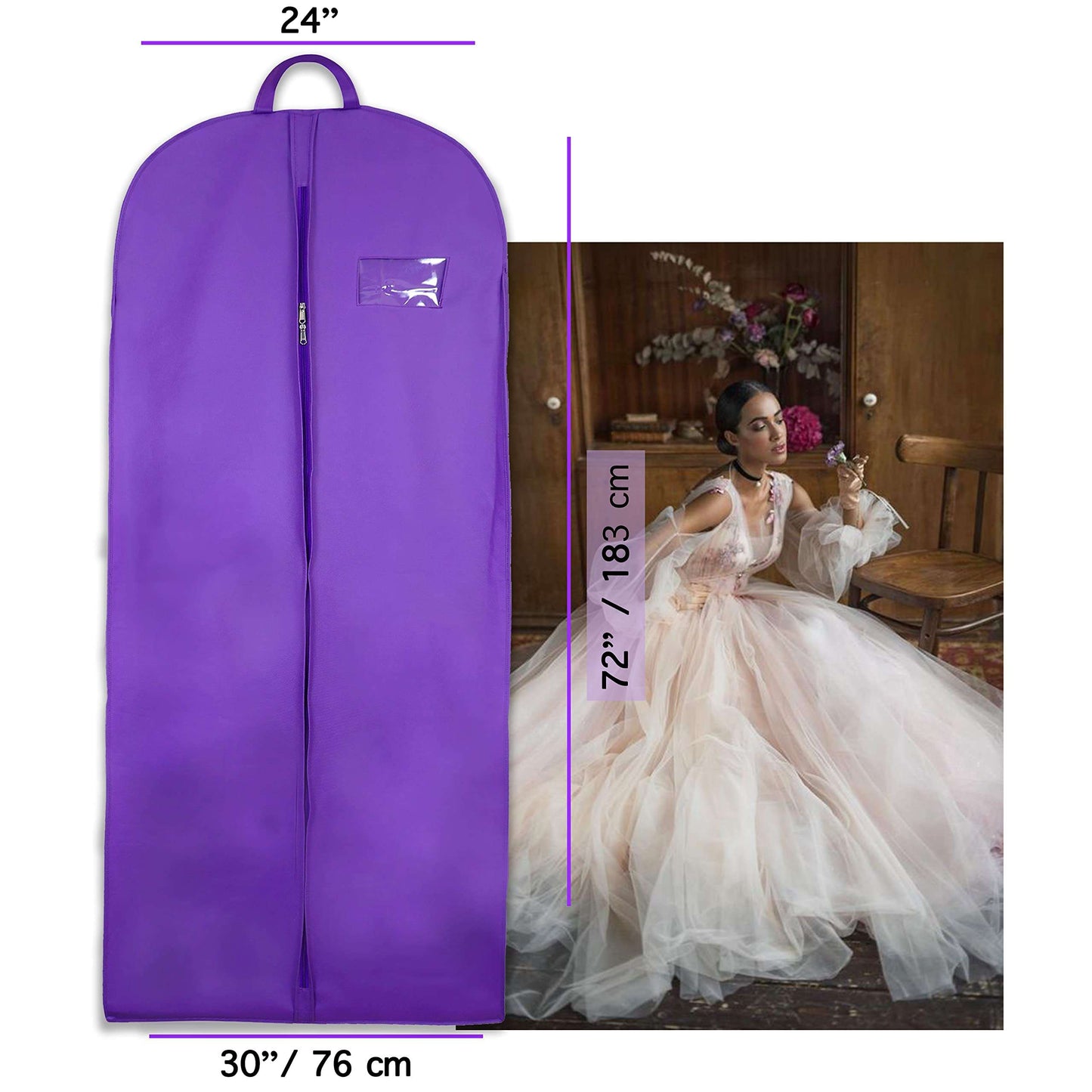 Wedding Lehenga Gown Long Dress Garment Cover Bags 72" with 8" Gusset - PURPLE